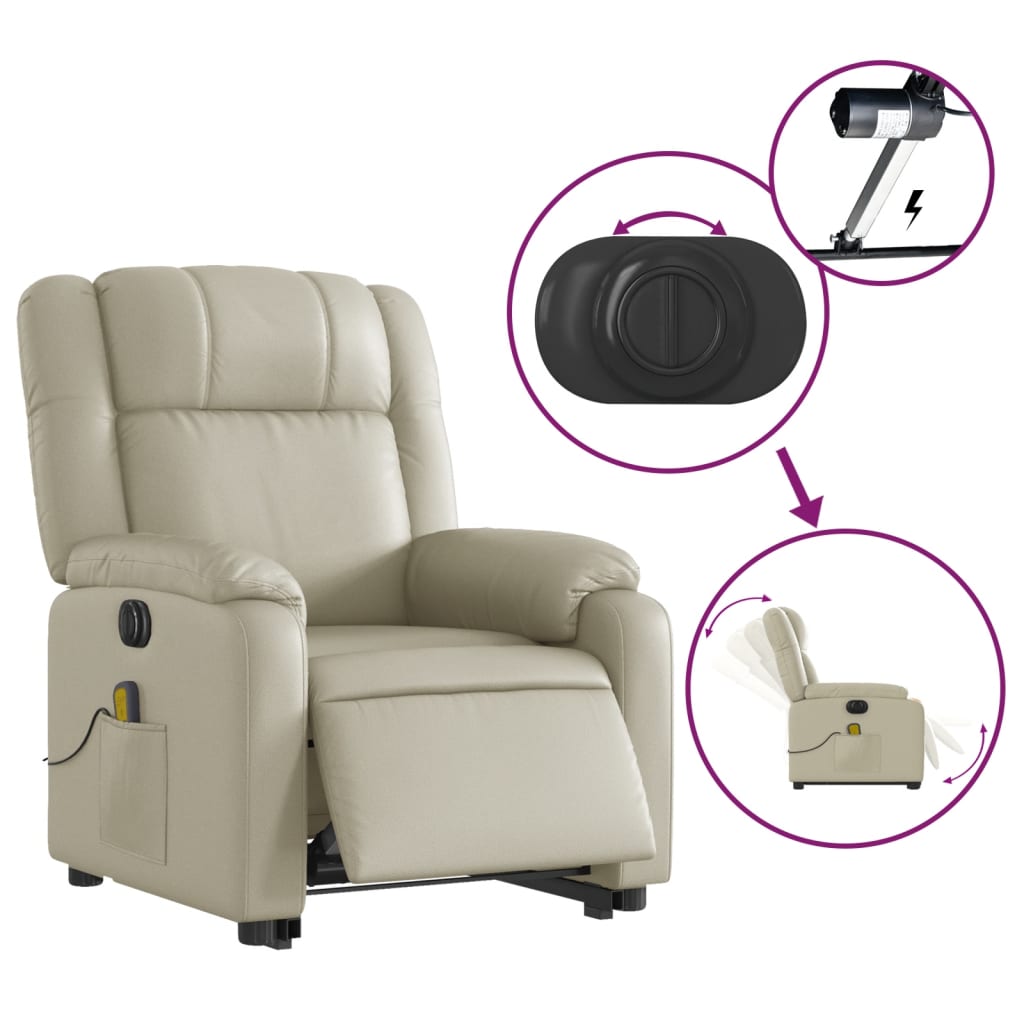 Electric Stand up Massage Recliner Chair Cream Faux Leather