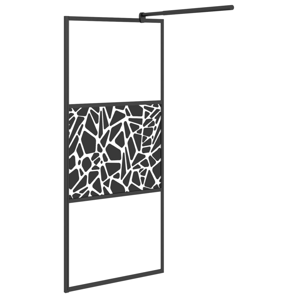 Walk-in Shower Wall with Shelf Black 39.4"x76.8" ESG Glass&Aluminum