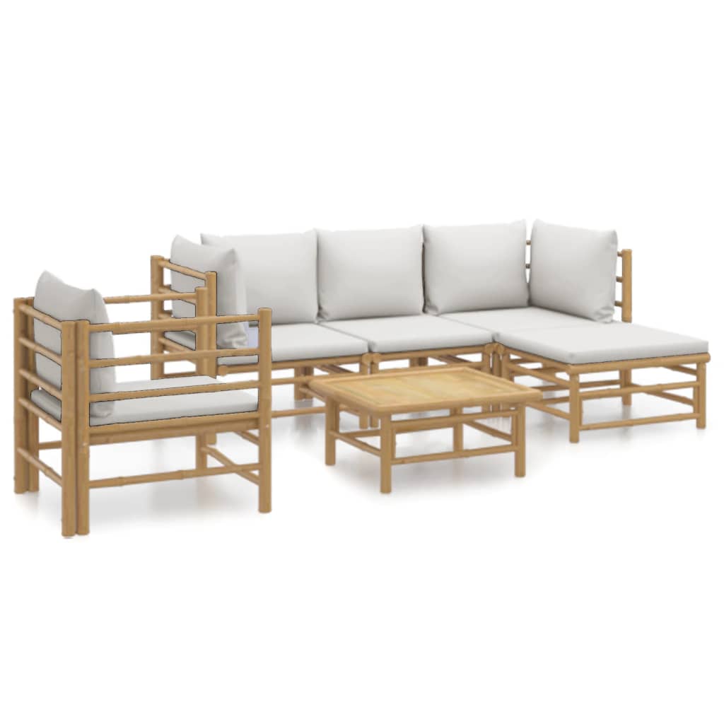 6 Piece Patio Lounge Set with Light Gray Cushions Bamboo