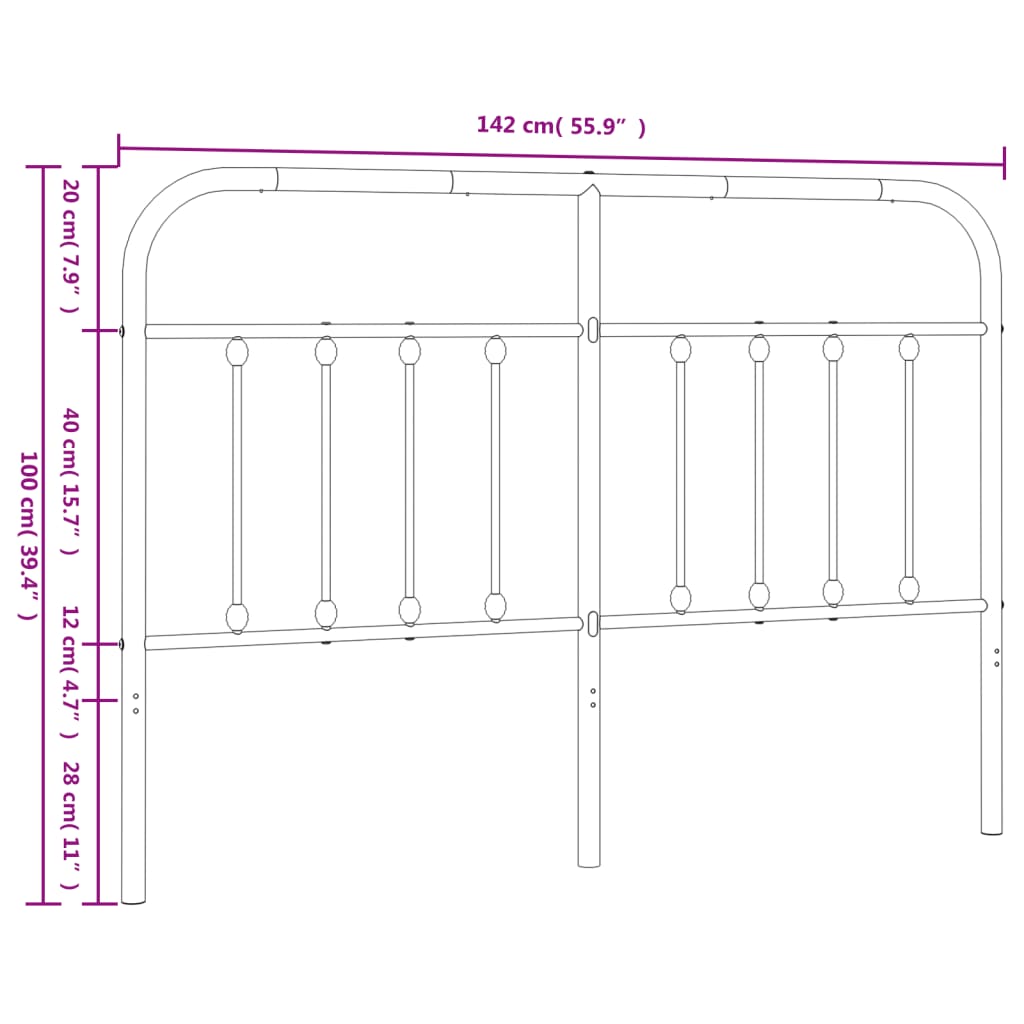 Metal Headboard Black 53.1"