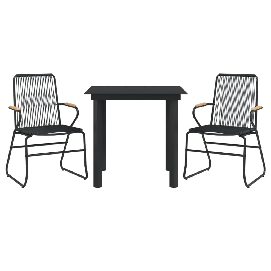 3 Piece Patio Dining Set Black PVC Rattan