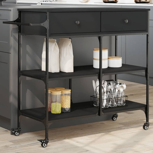 Kitchen Trolley Black 41.3"x16.5"x37.4" Engineered Wood