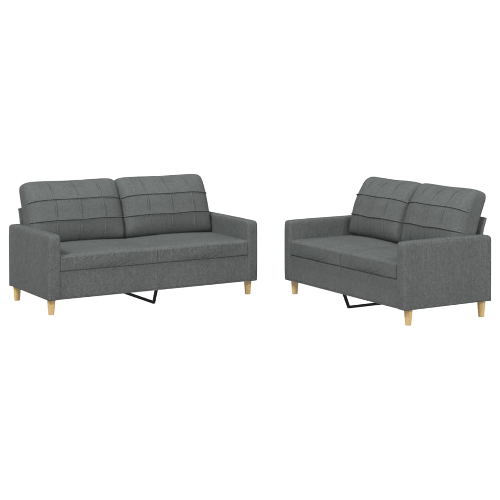 2 Piece Sofa Set with Cushions Dark Gray Fabric