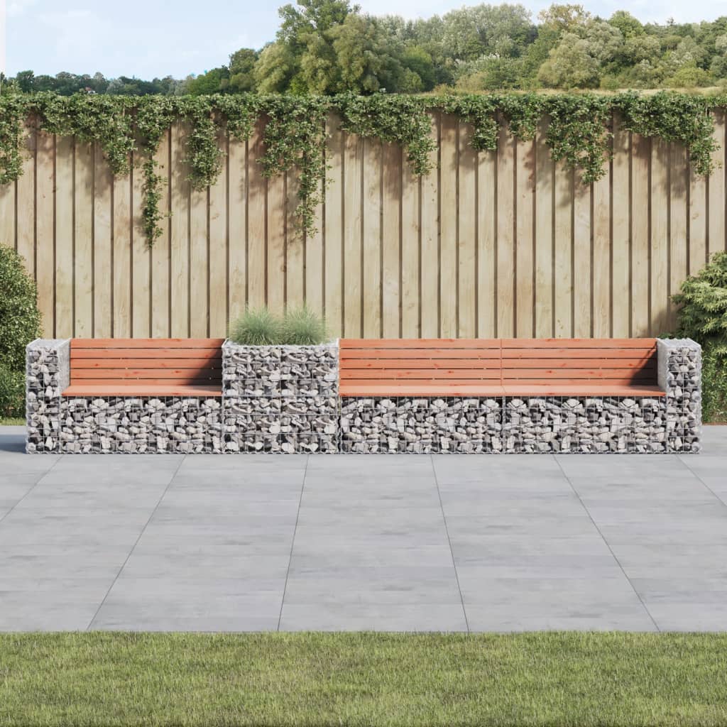 Patio Bench with Gabion Basket Solid Wood Douglas