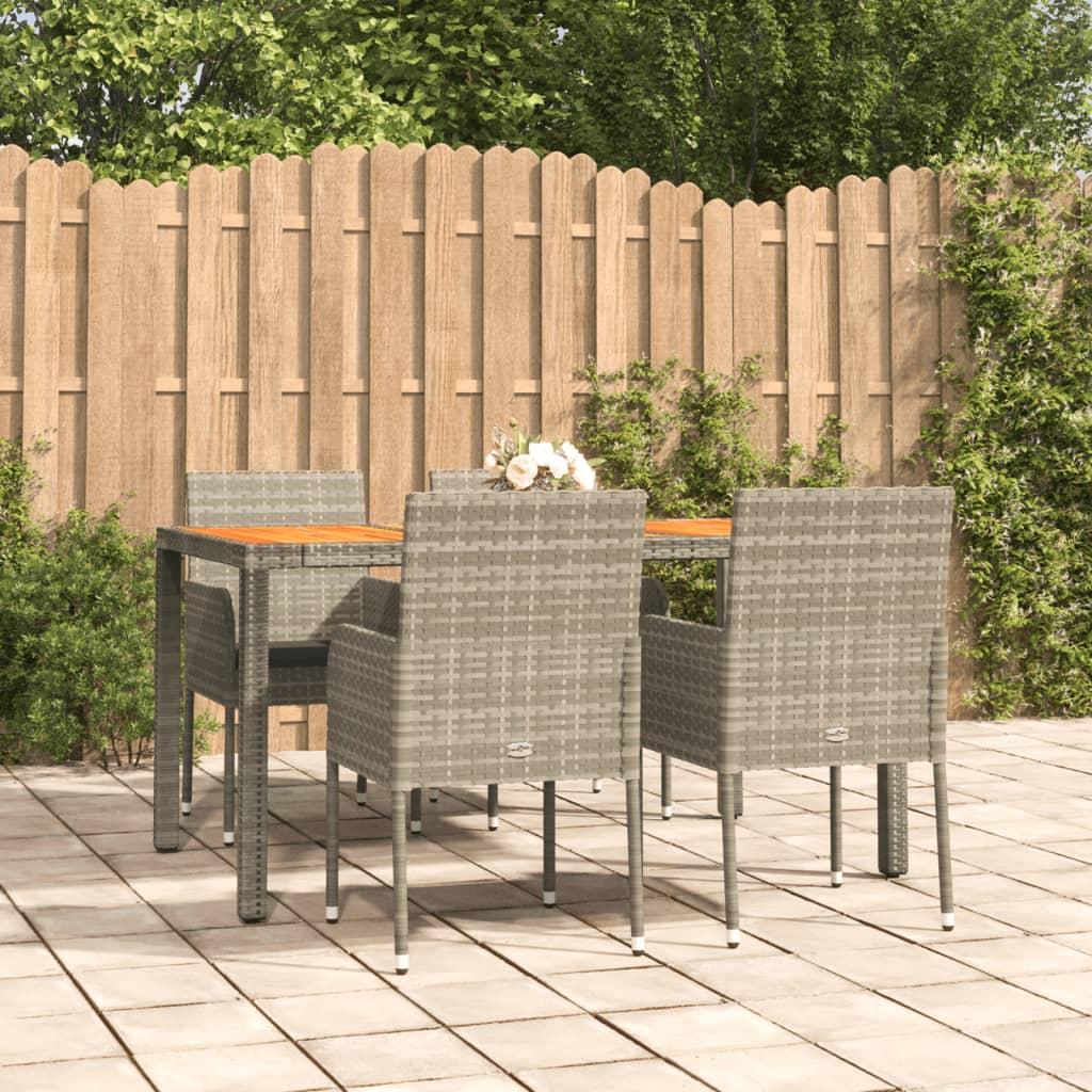 5 Piece Patio Dining Set with Cushions Gray Poly Rattan