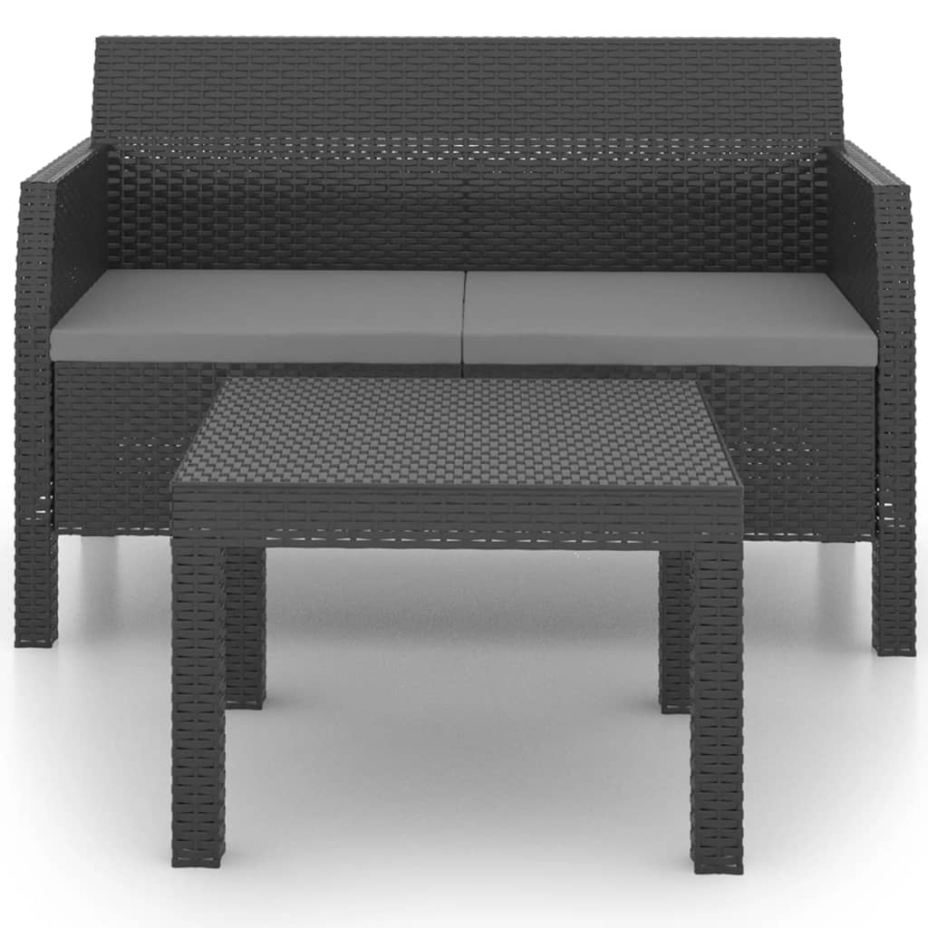 2 Piece Patio Lounge Set with Cushions PP Rattan Anthracite