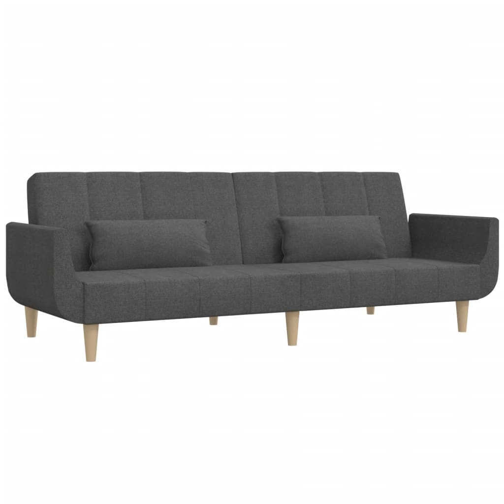 2-Seater Sofa Bed with Two Pillows Dark Gray Fabric