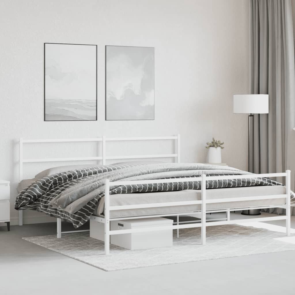 Metal Bed Frame without Mattress with Footboard��White 76"x79.9"