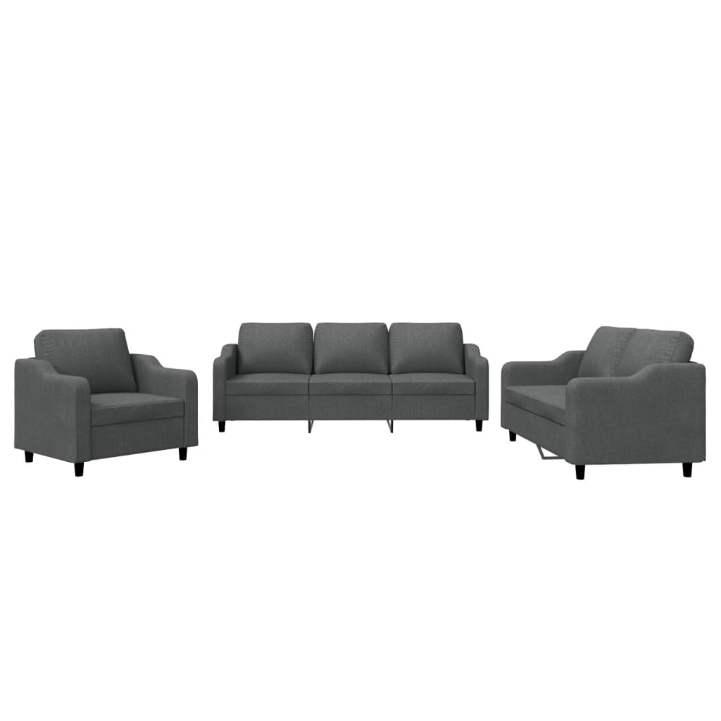 3 Piece Sofa Set with Cushions Dark Gray Fabric