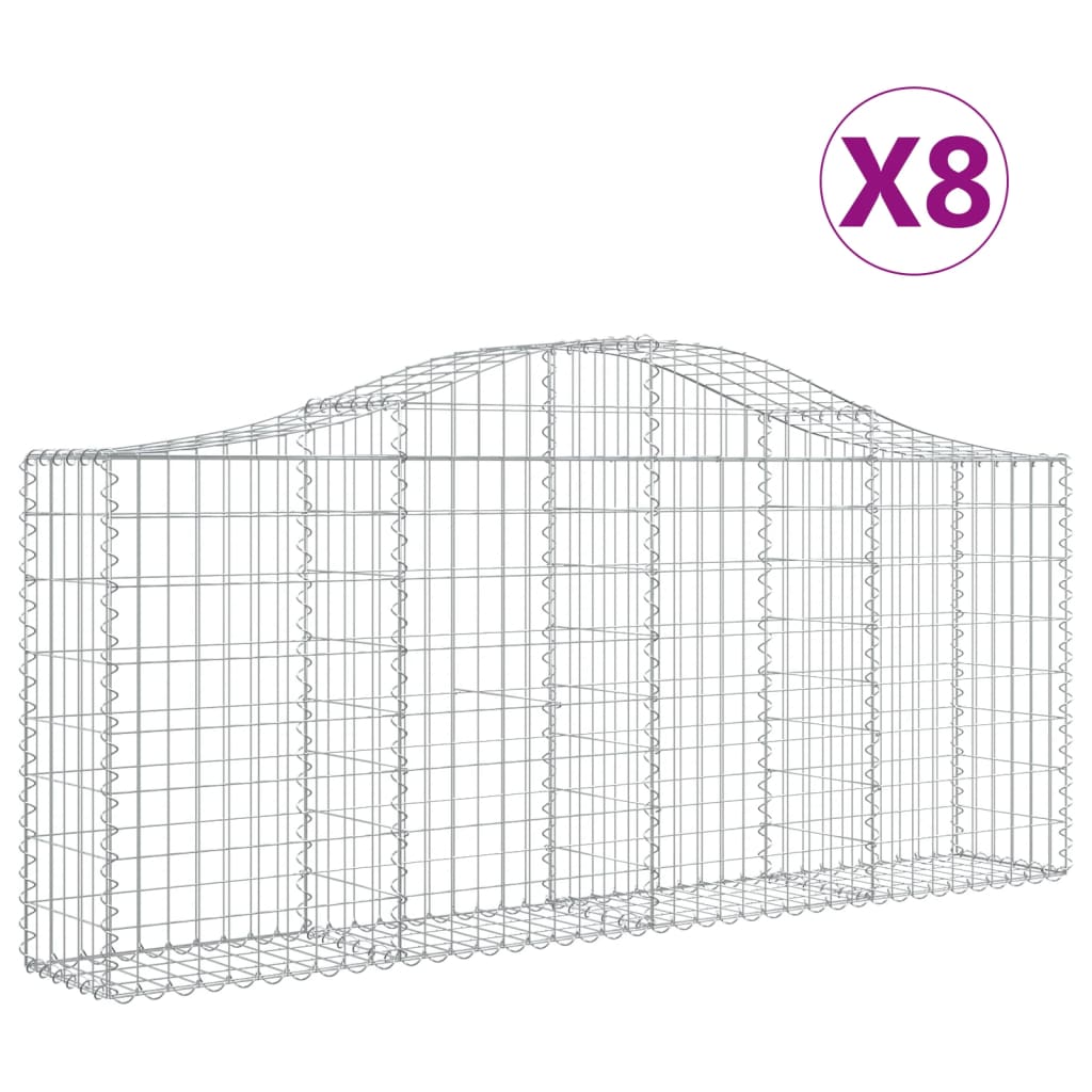 Arched Gabion Baskets 8 pcs 78.7"x11.8"x31.5"/39.4" Galvanized Iron