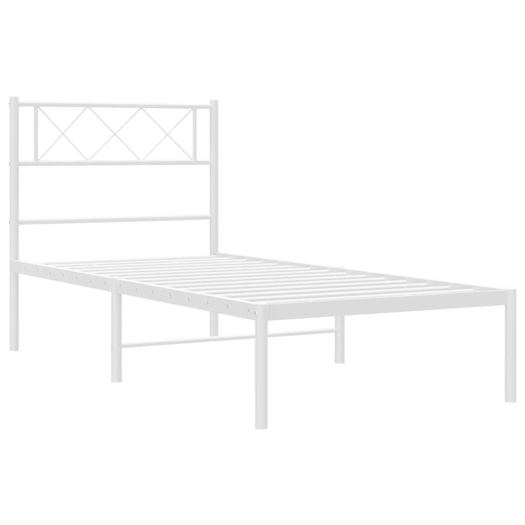 Metal Bed Frame without Mattress with Headboard White 39.4"x74.8"