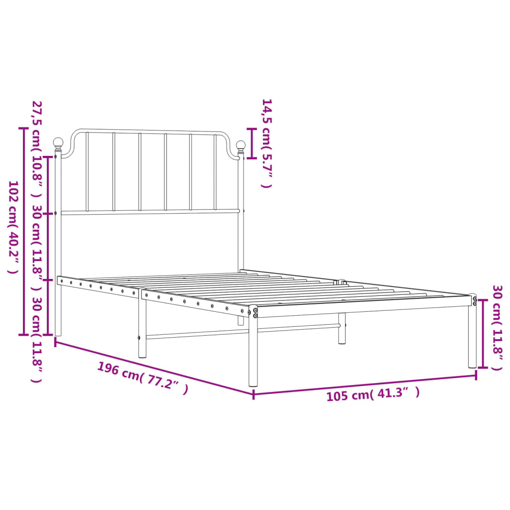 Metal Bed Frame without Mattress with Headboard Black 39.4"x74.8"