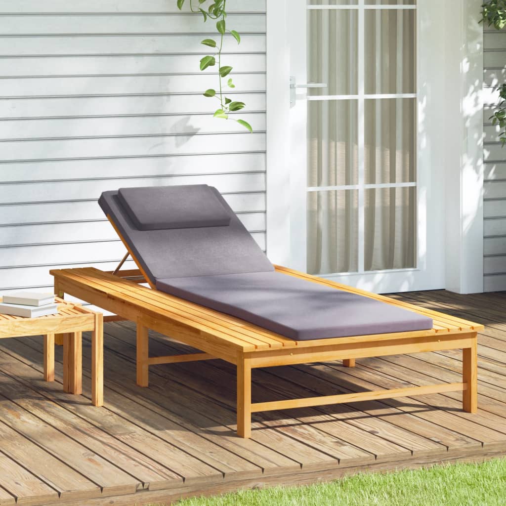 Sun Lounger with Cream White Cushion and Pillow Solid Wood Acacia