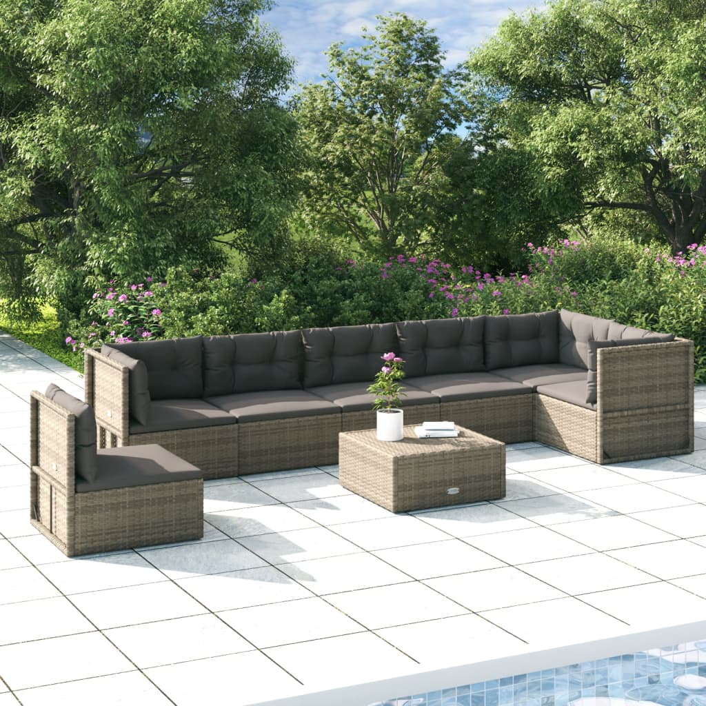 7 Piece Patio Lounge Set with Cushions Gray Poly Rattan