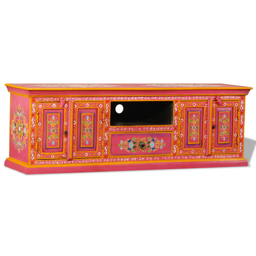 TV Stand Solid Wood Mango Pink Hand Painted