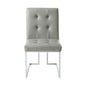 Set of Two Tufted Light Gray and Silver Metallic Upholstered Faux Leather Dining Side Chairs