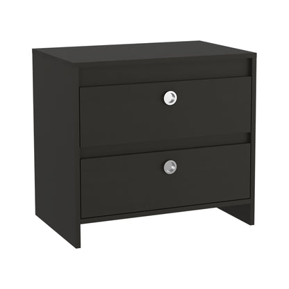 22" Black Two Drawer Faux Wood Nightstand