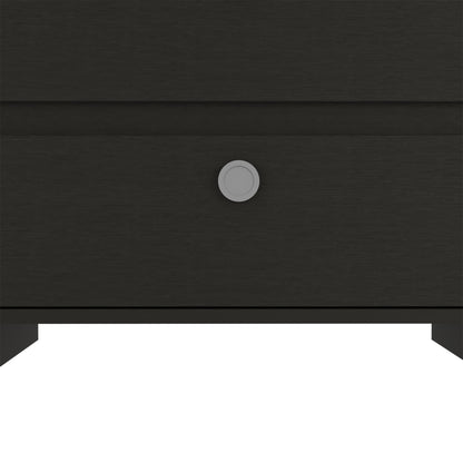 22" Black Two Drawer Faux Wood Nightstand