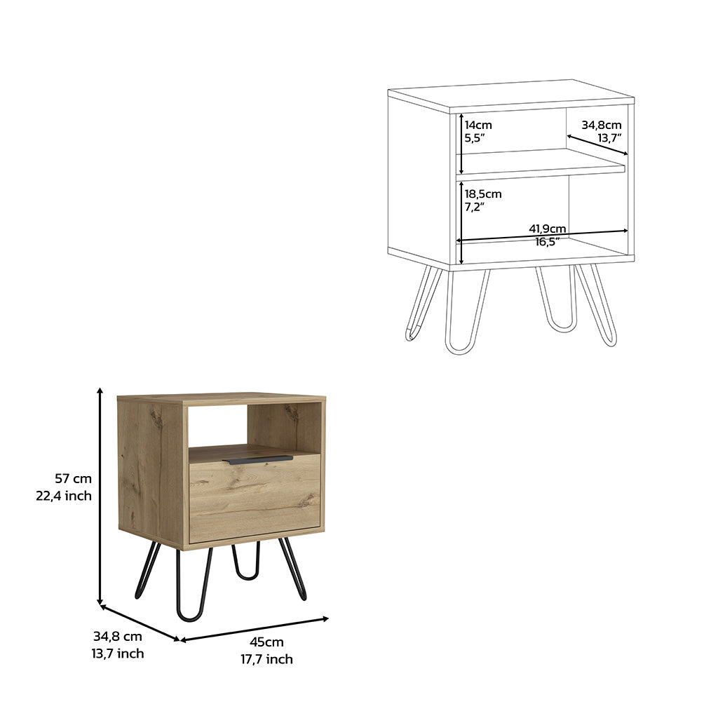 22" Beige Faux Wood Nightstand With Storage