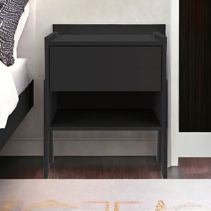 22" Black One Drawer Faux Wood Nightstand