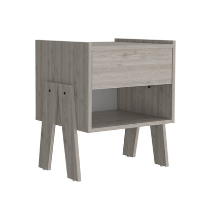 22" Gray One Drawer Faux Wood Nightstand