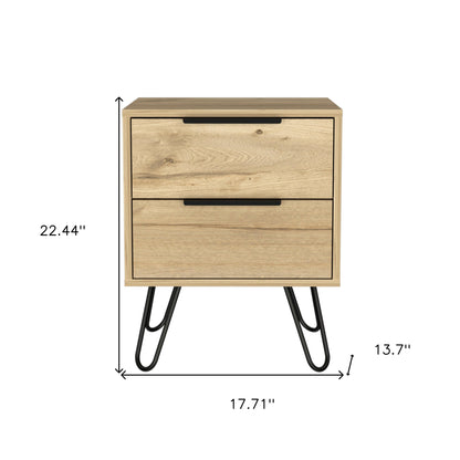 22" Oak Two Drawer Faux Wood Nightstand