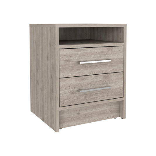 20" Gray Two Drawer Faux Wood Nightstand