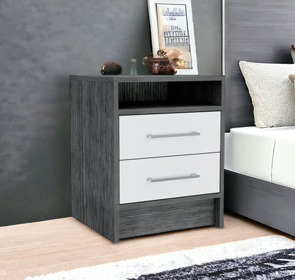 20" Gray Two Drawer Faux Wood Nightstand