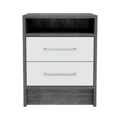 20" Gray Two Drawer Faux Wood Nightstand