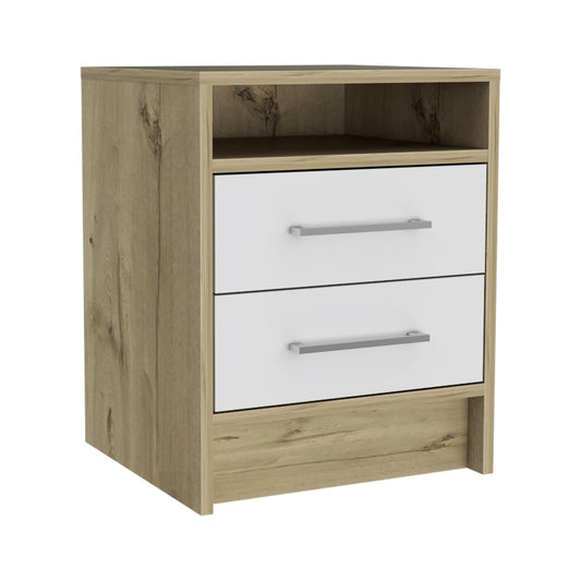 20" White Two Drawer Faux Wood Nightstand