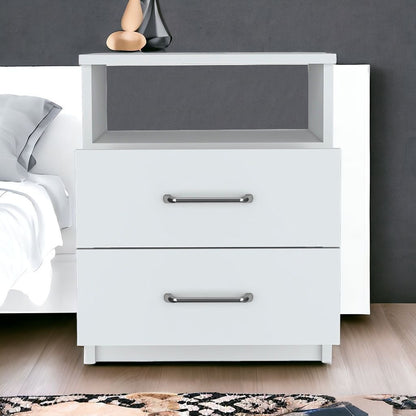 20" White Two Drawer Faux Wood Nightstand