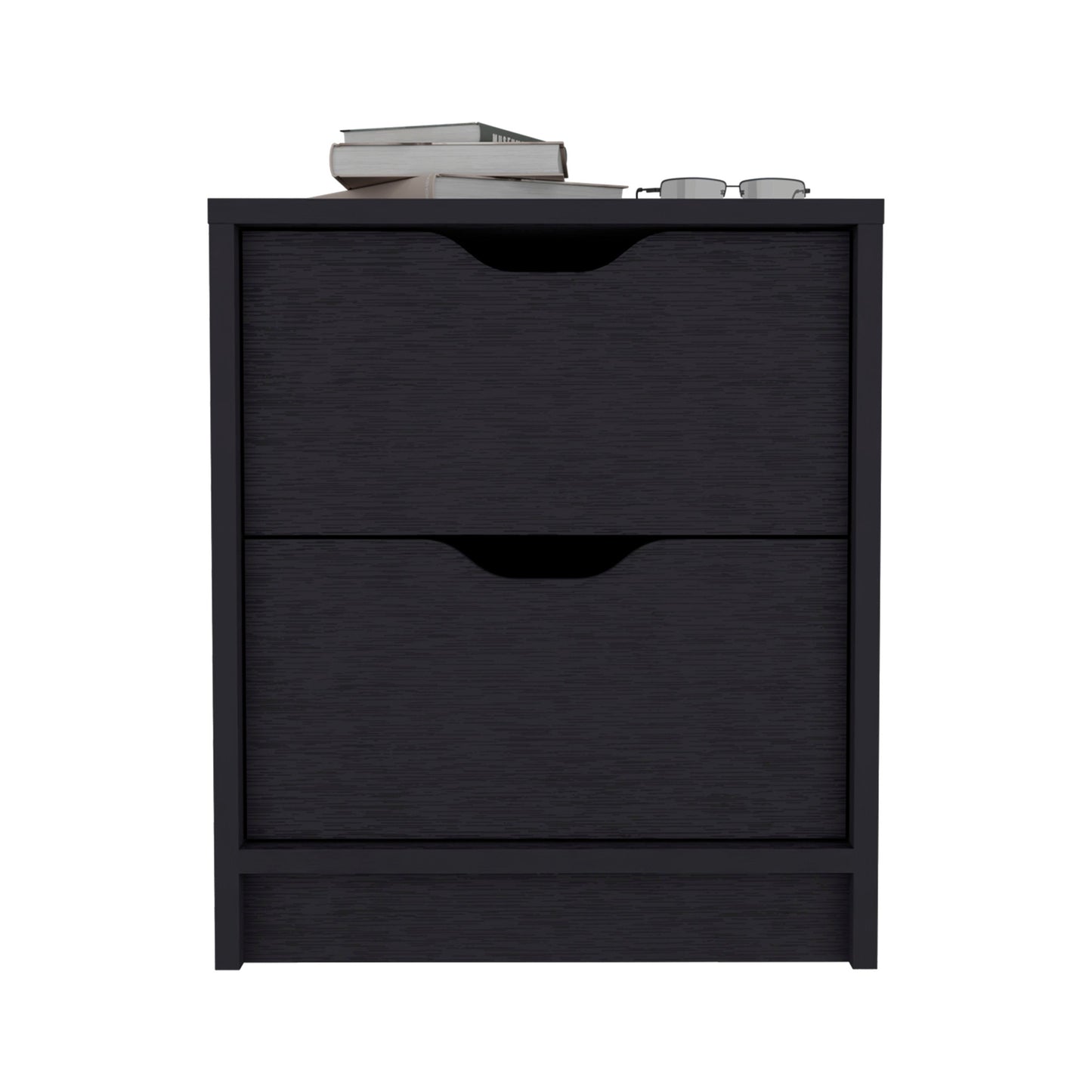 19" Black Two Drawer Faux Wood Nightstand