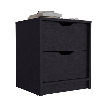 19" Black Two Drawer Faux Wood Nightstand