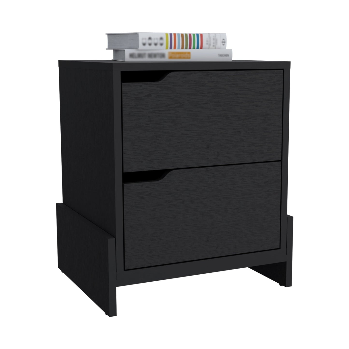 20" Black Two Drawer Faux Wood Nightstand