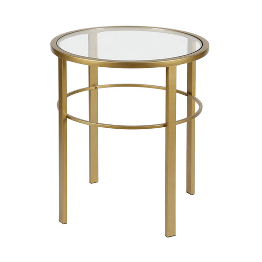 22" Brass And Clear Glass And Steel Round End Table