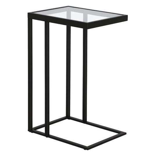 25" Black And Clear Glass And Steel End Table