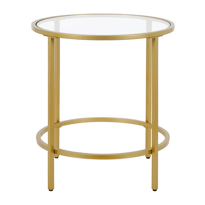 22" Brass And Clear Glass And Steel Round End Table