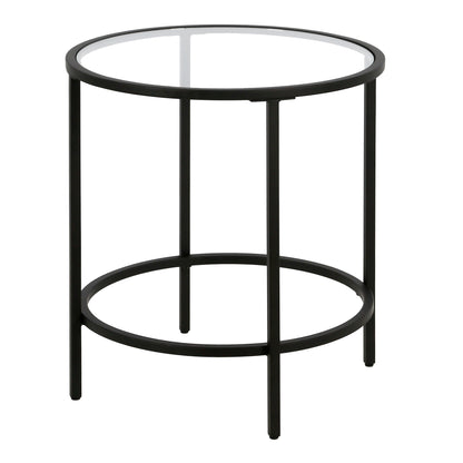 22" Black And Clear Glass And Steel Round End Table