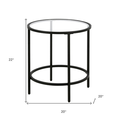 22" Black And Clear Glass And Steel Round End Table