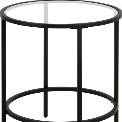 22" Black And Clear Glass And Steel Round End Table