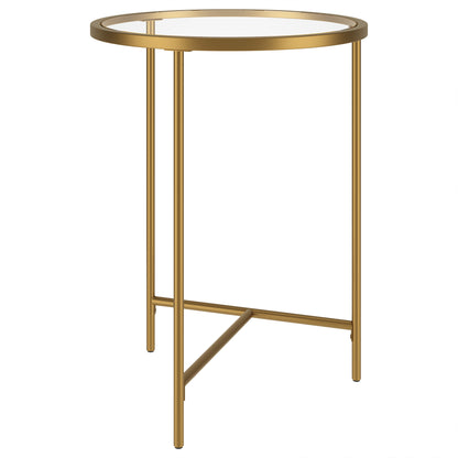 24" Gold And Clear Glass And Steel Round End Table