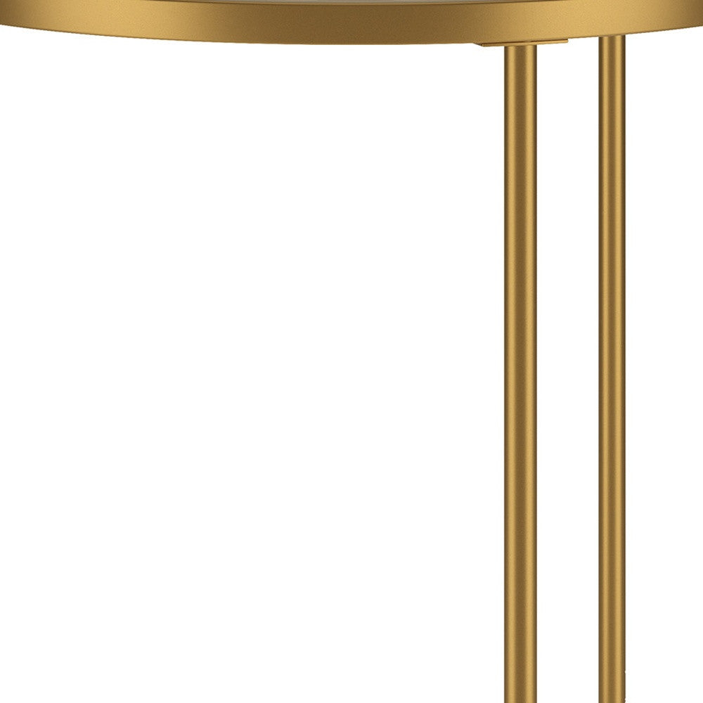 24" Gold And Clear Glass And Steel Round End Table