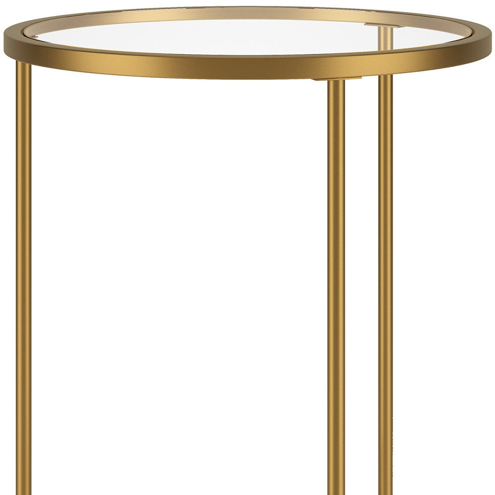 24" Gold And Clear Glass And Steel Round End Table