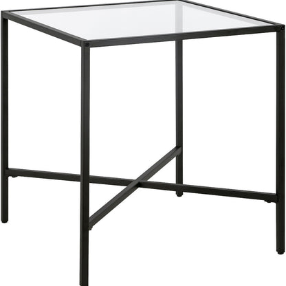 22" Black And Clear Glass And Steel Square End Table