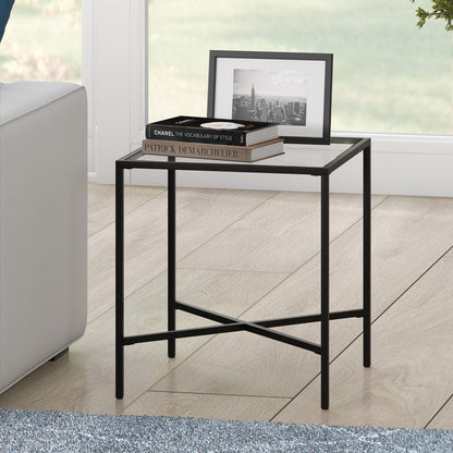 22" Black And Clear Glass And Steel Square End Table