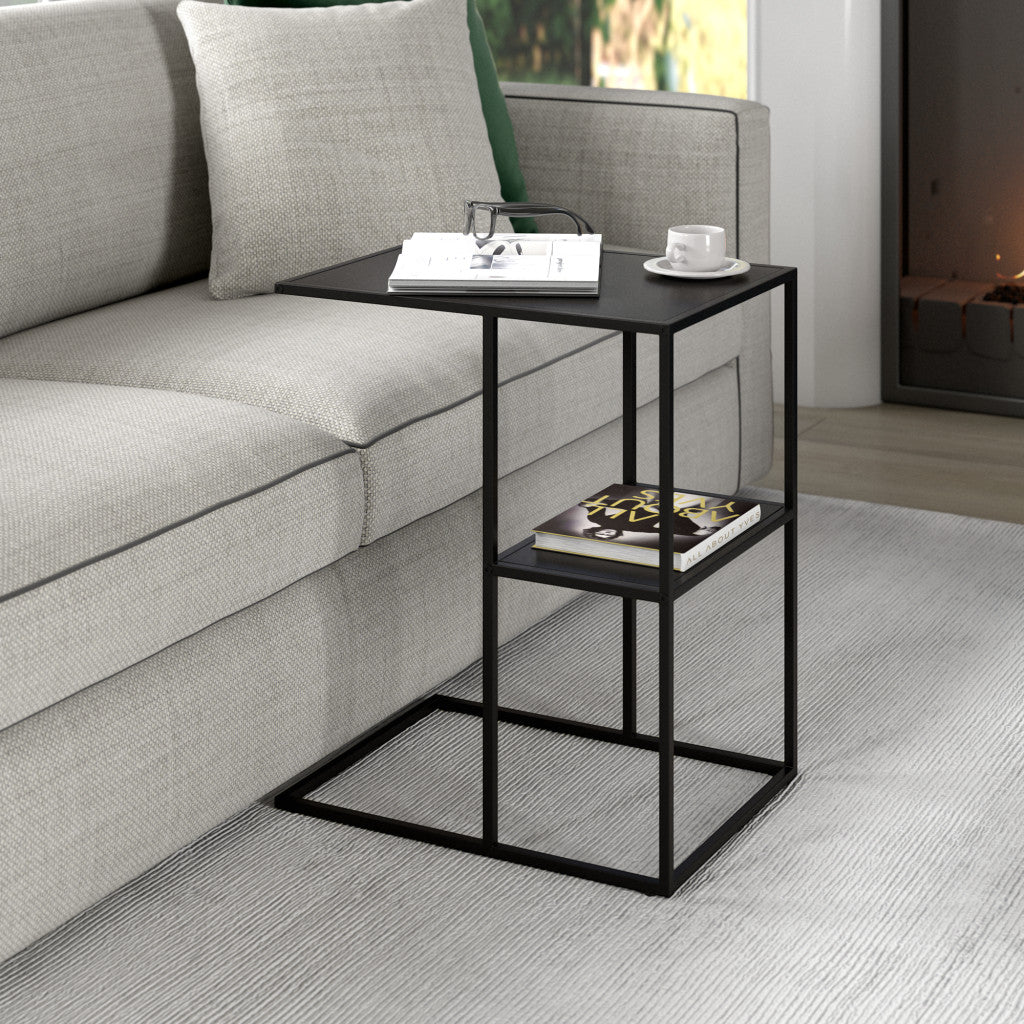 24" Black Steel End Table With Shelf