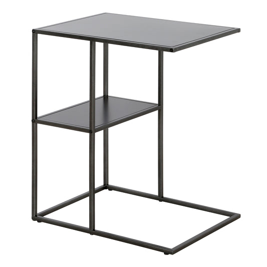 24" Gray Steel End Table With Shelf