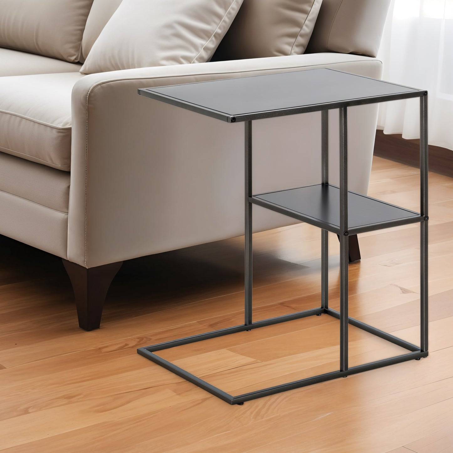 24" Gray Steel End Table With Shelf