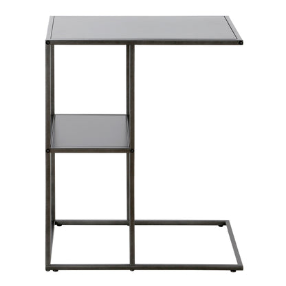 24" Gray Steel End Table With Shelf