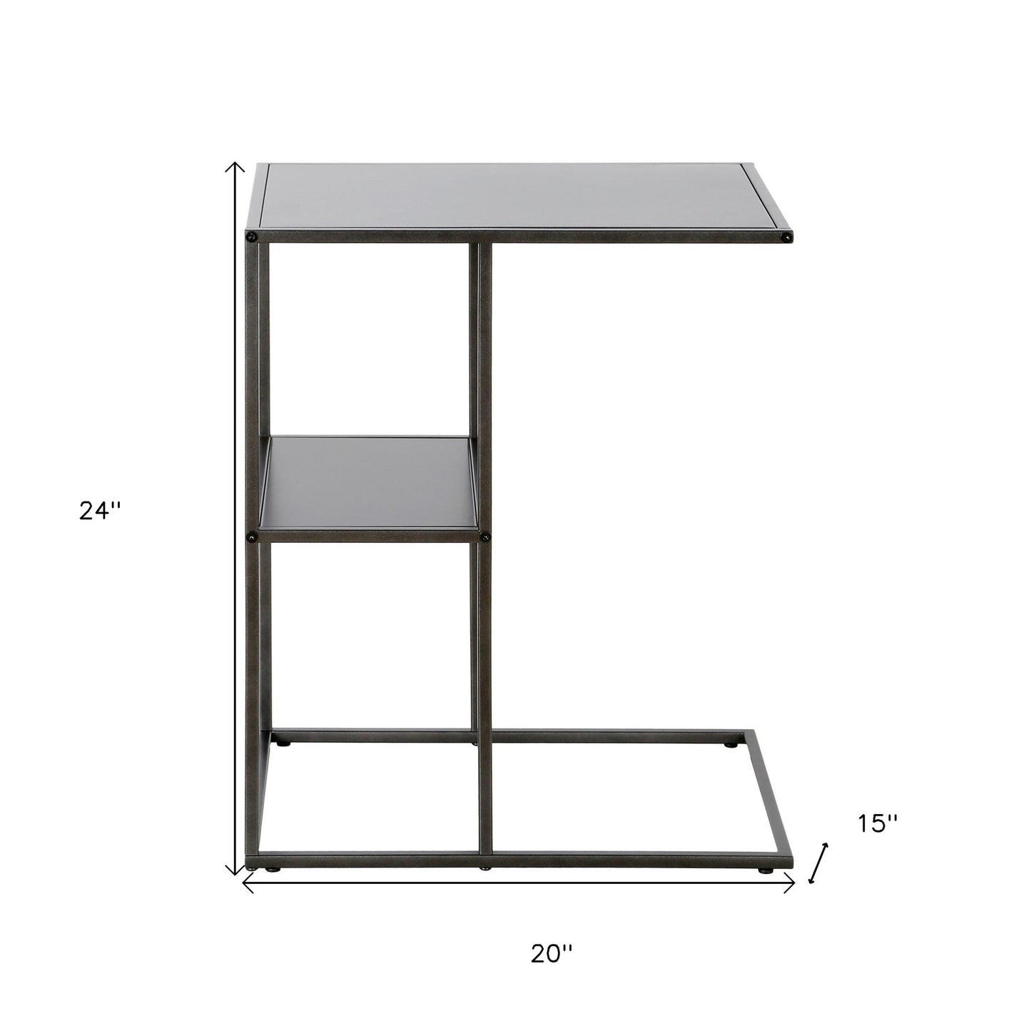 24" Gray Steel End Table With Shelf